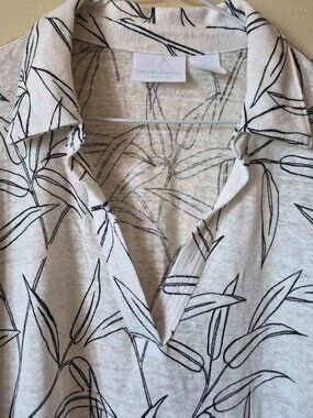 Free NWOT Cynthia Rowley 100% Linen Bamboo Leaf Print V-Neck Blouse - Size L